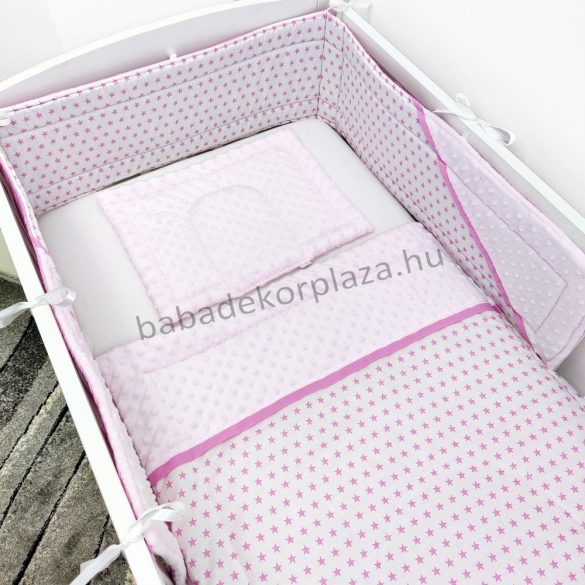 Harmony Baby 3 részes babaágynemű garnitúra - takaró + párna + rácsvédő - Pink Stars - Pastel Rose