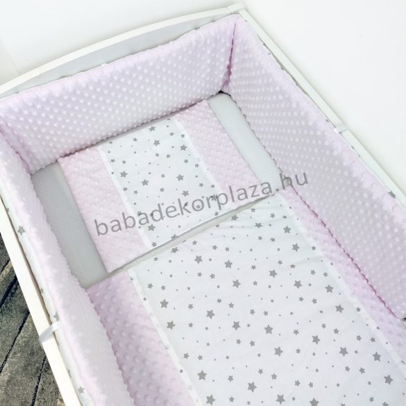 LUXURY 3 részes babaágynemű garnitúra - takaró+párna+rácsvédő - "Tiny Stars" Pastel Rose