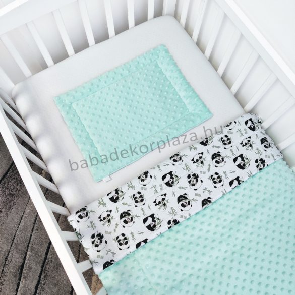 Harmony Baby 2 részes babaágynemű garnitúra - takaró + párna - Menta - pandák