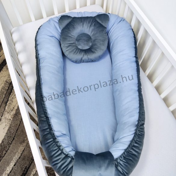 Harmony Baby XL babafészek macipárnával - Acélkék - világoskék