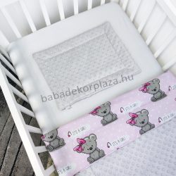   Harmony Baby 2 részes babaágynemű garnitúra - takaró + párna - Szürke - rózsaszín masnis maci