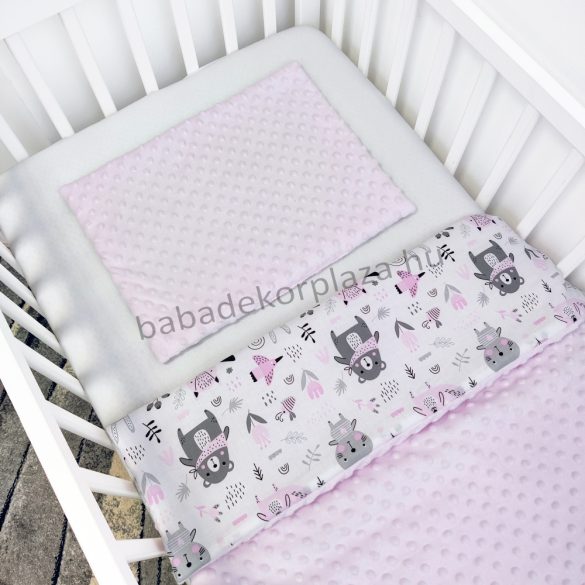 Deluxe Baby 2 részes babaágynemű garnitúra - takaró + párna - Nyuszikák és macikák - Pastel Rose