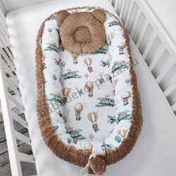   Deluxe Baby többfunkciós babafészek macipárnával - Minky csoki - repcsis rókák