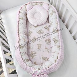   Deluxe Baby többfunkciós babafészek macipárnával - Minky világos rózsaszín - felhőn alvó macikák