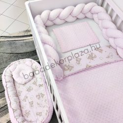   Deluxe Baby babaágynemű garnitúra babafészekkel - 5 részes - világos rózsaszín - felhőn alvó macikák