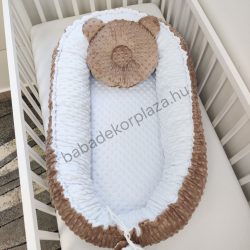   Deluxe Baby többfunkciós babafészek macipárnával - Minky cappuccino - fehér