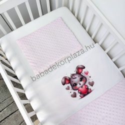   Deluxe Baby 2 részes babaágynemű garnitúra - takaró + párna - világos rózsaszín - szívecskés nyuszi