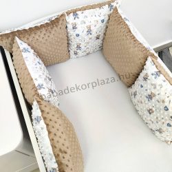   Deluxe Baby Minky párnás rácsvédő 6 db-os - cappuccino - macikák szivárványon