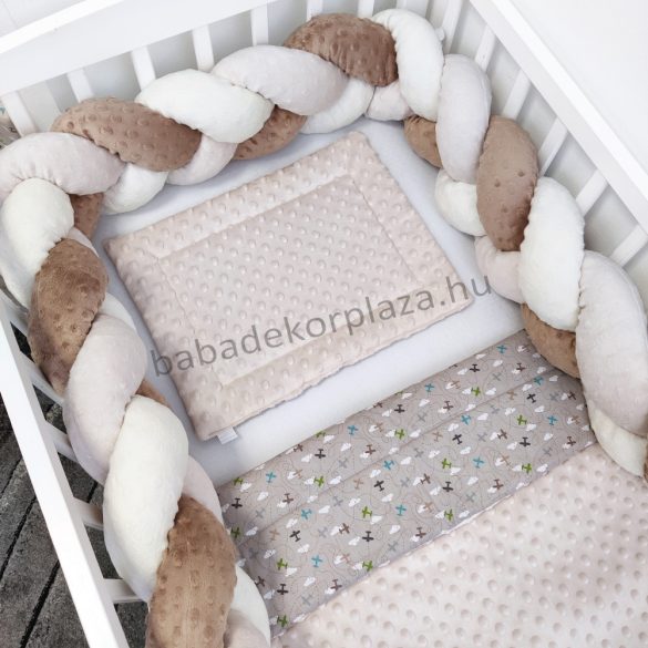 Harmony Baby 3 részes babaágynemű garnitúra - takaró + párna + fonott rácsvédő - Mogyoró - Repcsik