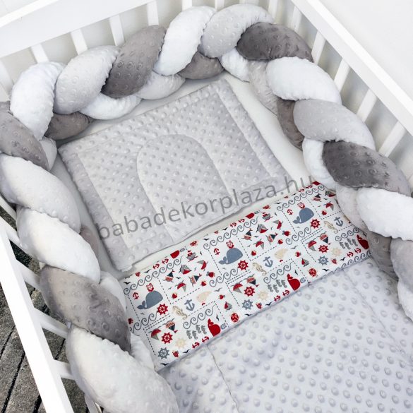 Harmony Baby 3 részes babaágynemű garnitúra - takaró + párna + fonott rácsvédő - Tengerész