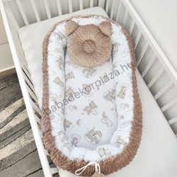   Deluxe Baby többfunkciós babafészek macipárnával - Minky cappuccino - felhőn alvó macikák