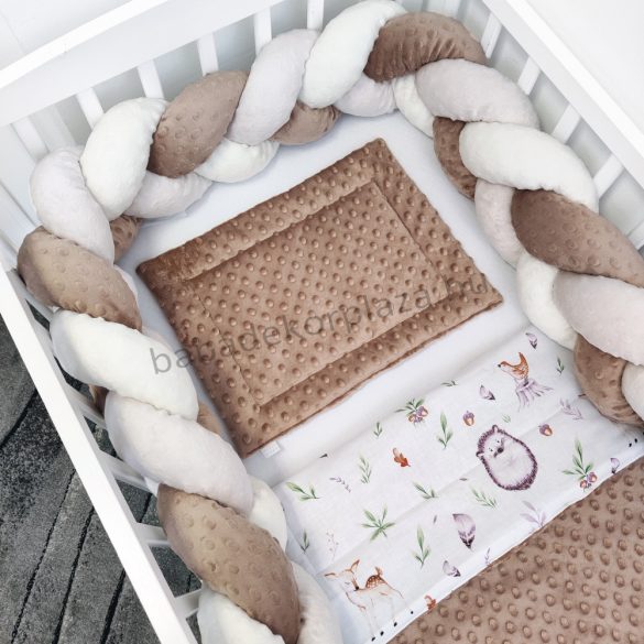 Harmony Baby 3 részes babaágynemű garnitúra - takaró + párna + fonott rácsvédő - Csoki - őzike és barátai