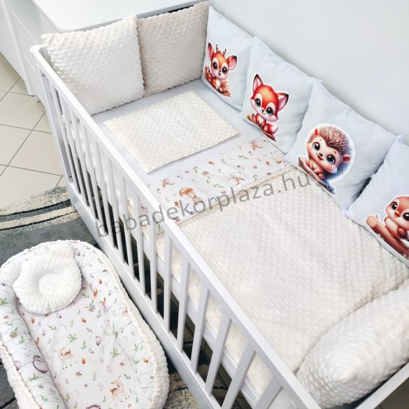 Deluxe Baby 12 részes babaágynemű garnitúra - vanília - cuki őzike-róka-madárka-süni