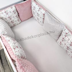   Deluxe Baby Minky párnás rácsvédő 8 db-os - tricolor (egérkék virágokkal - mályvarózsa - szürke)