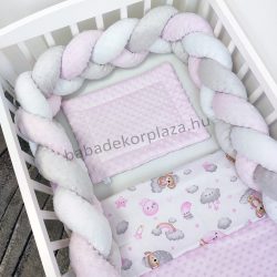   Harmony Baby 3 részes babaágynemű garnitúra - takaró + párna + fonott rácsvédő - Világos rózsaszín - koalák