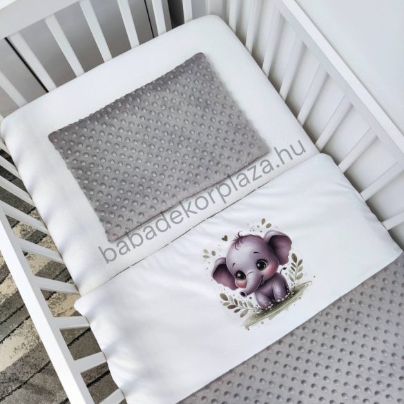 Deluxe Baby 2 részes babaágynemű garnitúra - takaró + párna - grafitszürke - bébi elefánt