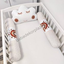   Deluxe Baby Felhőcskés, hengerpárnás rácsvédő - 3 db-os - mogyoró-fehér - szivárvány