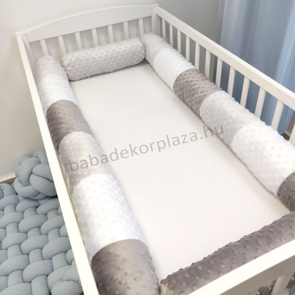 Deluxe Baby hengerpárna rácsvédő 4 db-os - Minky szürke-fehér-grafit