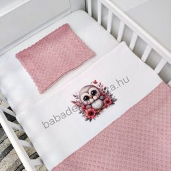   Deluxe Baby 2 részes babaágynemű garnitúra - takaró + párna - mályvarózsa-fehér - bagoly virágokkal