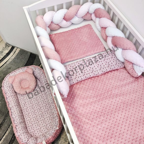 Deluxe Baby babaágynemű garnitúra babafészekkel - 5 részes - Mályvarózsa - virágocskák