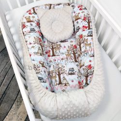   Harmony Baby XL babafészek macipárnával - Mogyoró - erdei állatok