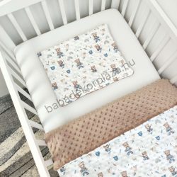   Babaágynemű - Minky 2 részes - cappuccino - macikák szivárványon
