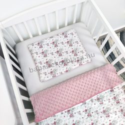   2 részes Minky babaágynemű garnitúra - takaró + párna - mályvarózsa - egérkék virágokkal