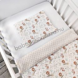   2 részes Minky babaágynemű garnitúra - takaró + párna - mogyoró - oroszlánok