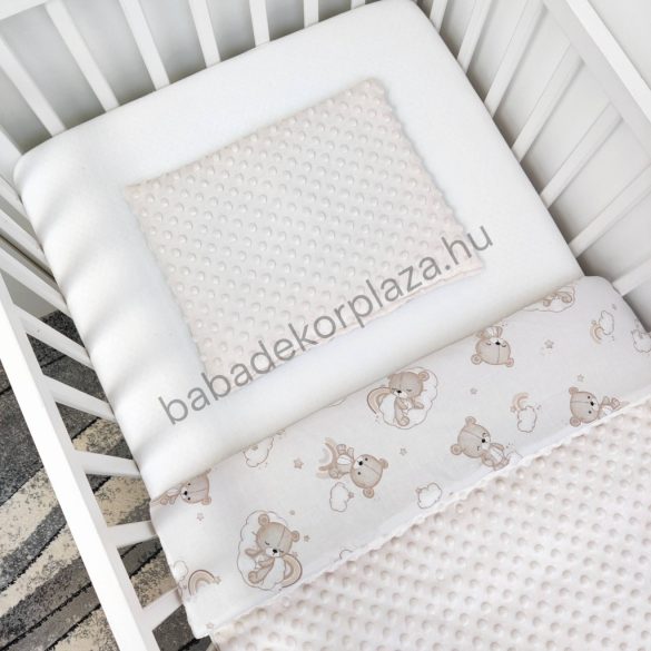 Deluxe Baby 2 részes babaágynemű garnitúra - takaró + párna - Mogyoró - felhőn alvó macikák