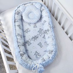   Deluxe Baby többfunkciós babafészek macipárnával - Minky világoskék - felhőn alvó macikák