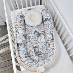   Deluxe Baby többfunkciós babafészek macipárnával - Minky mogyoró - bébi szafari