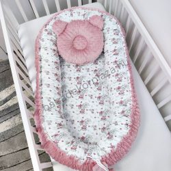   Deluxe Baby többfunkciós babafészek macipárnával - Minky mályvarózsa - egérkék virágokkal