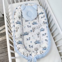   Deluxe Baby többfunkciós babafészek macipárnával - Minky világoskék - repcsis rókák