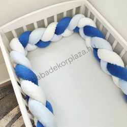   Fonott rácsvédő 70*140-es kiságyban körbeérő - Minky tricolor (sötétkék - világoskék - fehér)
