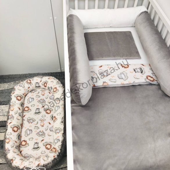 Babaágynemű garnitúra babafészekkel, hengerpárnával - 4 részes - Vidám szafari I. (Limitált széria)