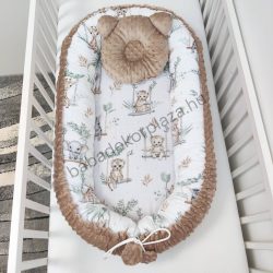   Deluxe Baby többfunkciós babafészek macipárnával - Minky cappuccino - szavanna kölykök