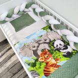 3 részes óriás mintás babaágynemű garnitúra - takaró + párna + fonott rácsvédő - safari I.