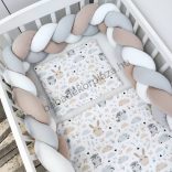 Deluxe Baby 3 részes babaágynemű garnitúra - takaró + párna + fonott rácsvédő - Nyuszi és bagoly