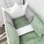 Deluxe Baby babaágynemű garnitúra koronapárnás rácsvédővel - sötét zsályazöld - fehér - grafitszürke