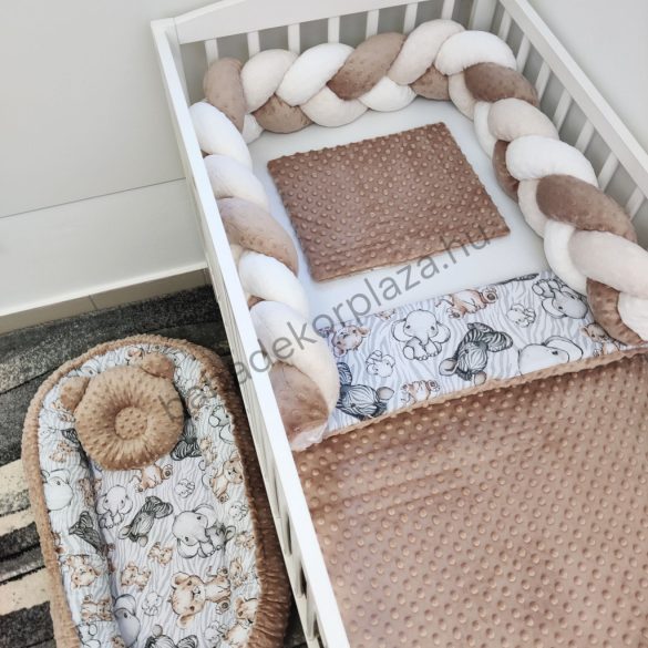 Deluxe Baby babaágynemű garnitúra babafészekkel - 5 részes - cappuccino - bébi szafari III.