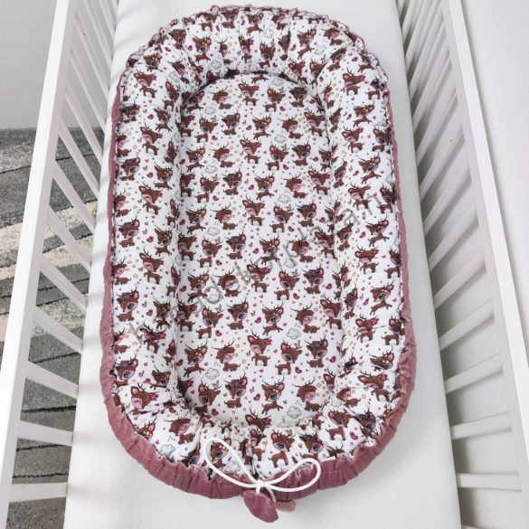 Deluxe Baby többfunkciós babafészek - mályva bársony - őzikék