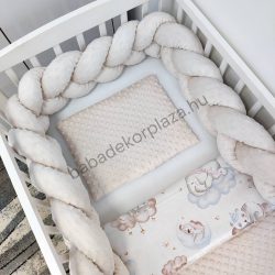   Deluxe Baby 3 részes babaágynemű garnitúra - takaró + párna + fonott rácsvédő - mogyoró - felhőn alvó állatok I.