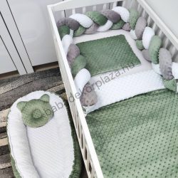   Deluxe Baby Minky babaágynemű garnitúra babafészekkel - 5 részes - sötét zsályazöld - fehér - grafit
