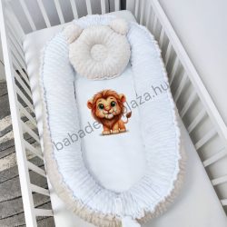   Deluxe Baby többfunkciós babafészek macipárnával, fekvőbetéttel - Minky mogyoró-fehér - oroszlán