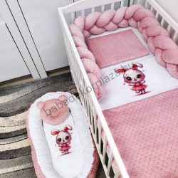   Deluxe Baby babaágynemű garnitúra babafészekkel - 5 részes - Mályvarózsa - balerina nyuszi II.