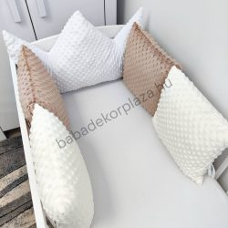   Deluxe Baby Minky párnás rácsvédő koronapárnával, 5 db-os - tricolor (fehér - cappuccino - vanília)