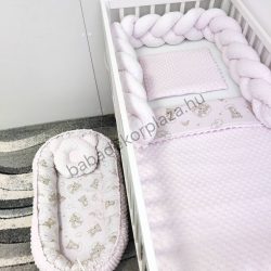   Deluxe Baby babaágynemű garnitúra babafészekkel - 5 részes - világos rózsaszín - felhőn alvó macikák