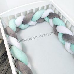   Fonott rácsvédő 70*140-es kiságy feléig érő - Minky tricolor (grafit - menta - fehér)