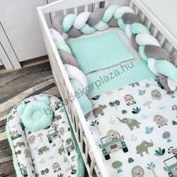   Deluxe Baby babaágynemű garnitúra babafészekkel - 5 részes - menta - autós szafari II.