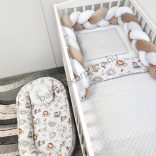 Deluxe Baby babaágynemű garnitúra babafészekkel - 5 részes - szürke - vidám szafari